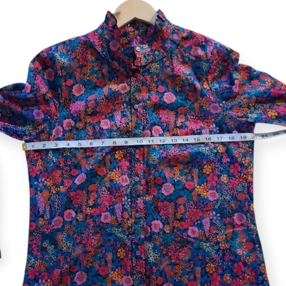 J.Crew Liberty London Ciara Floral Print Blouse Ruffle Collar Pink Black Green - Picture 13 of 17